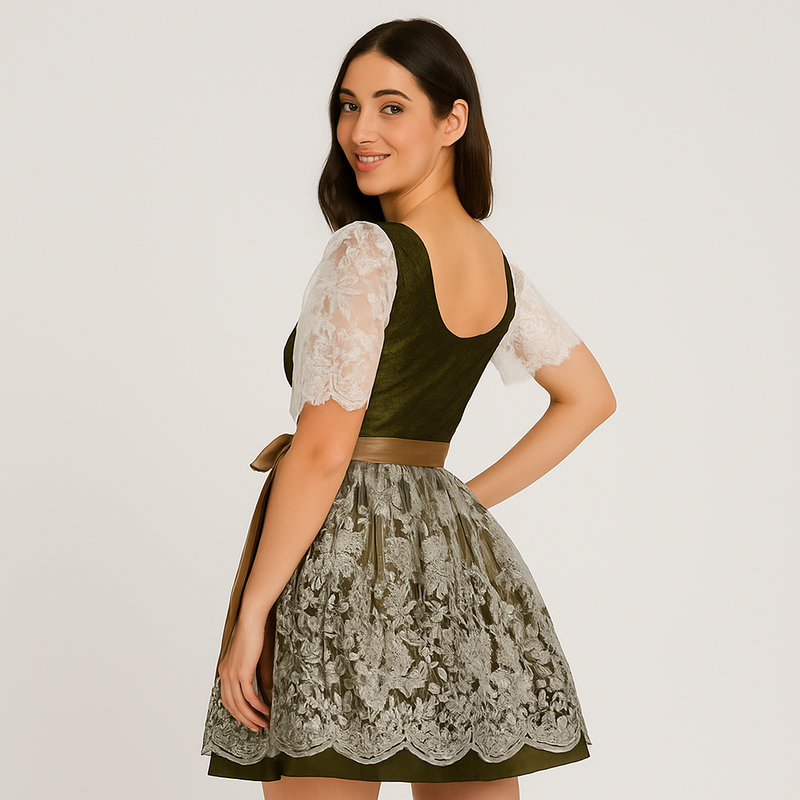 Dirndl für Damen mit Spitzenmieder und Schleifendetail