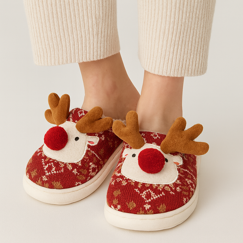 Nordora | Winter Hausschuhe mit Rentier-Motiv