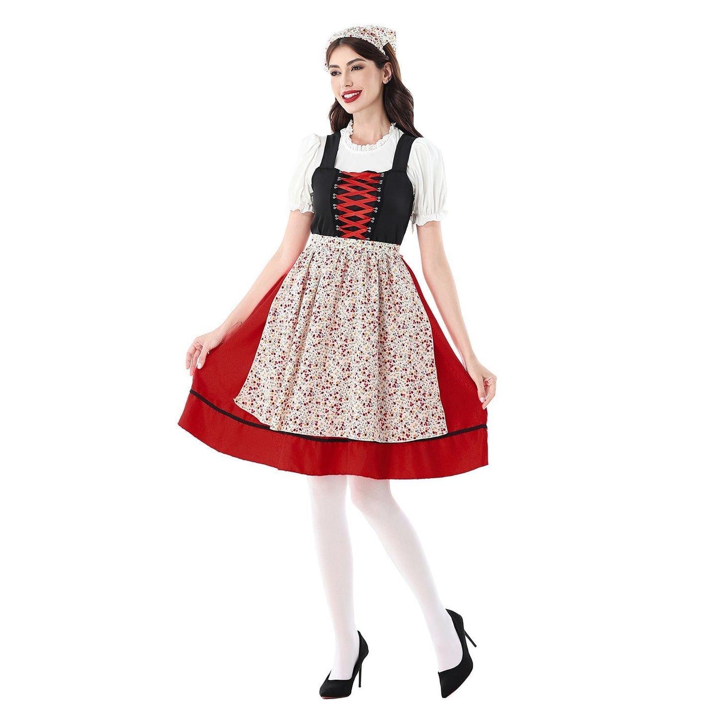 Dirndlkleid für Damen mit floralem Muster und Schnürmieder