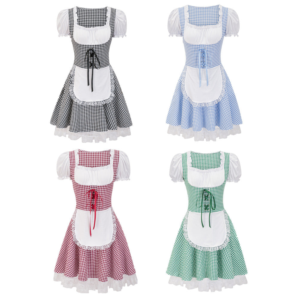 Dirndl für Damen mit Karomuster und Rüschendetails