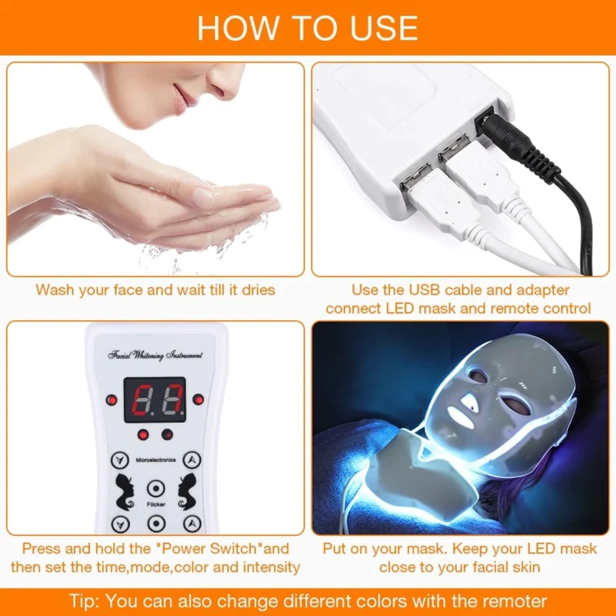 7 Farben LED Photon Lichttherapie-Maske - Gesichts- und Halsbehandlung
