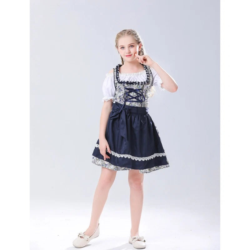 Dirndlkleid für Mädchen mit Puffärmeln und Schnürung