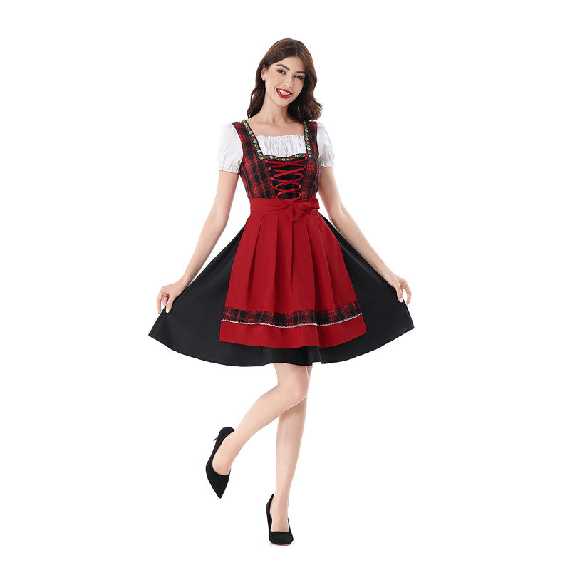 Dirndlkleid für Damen mit kariertem Mieder und Puffärmeln