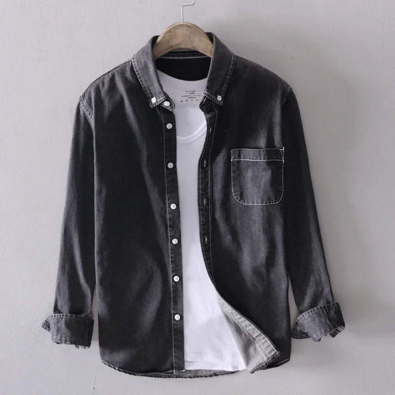 Camicia Heritage in Denim di Cotone con Bottoni