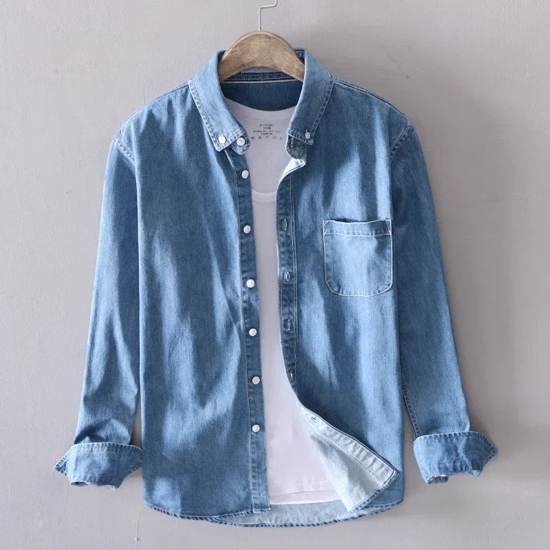 Camicia Heritage in Denim di Cotone con Bottoni