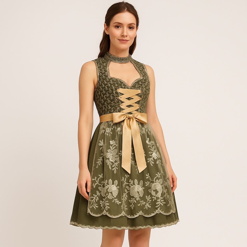 Bayerisches Dirndl für Damen mit Schnürmieder und Schürze