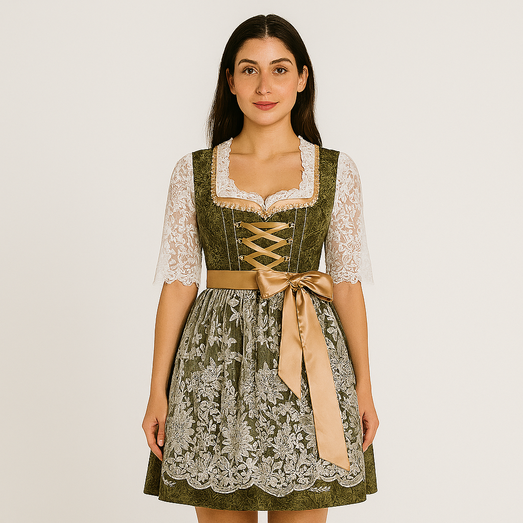 Dirndl für Damen mit Spitzenmieder und Schleifendetail