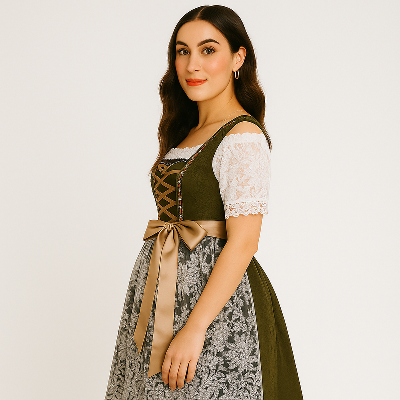 Dirndl für Damen mit Spitzenmieder und Schleifendetail