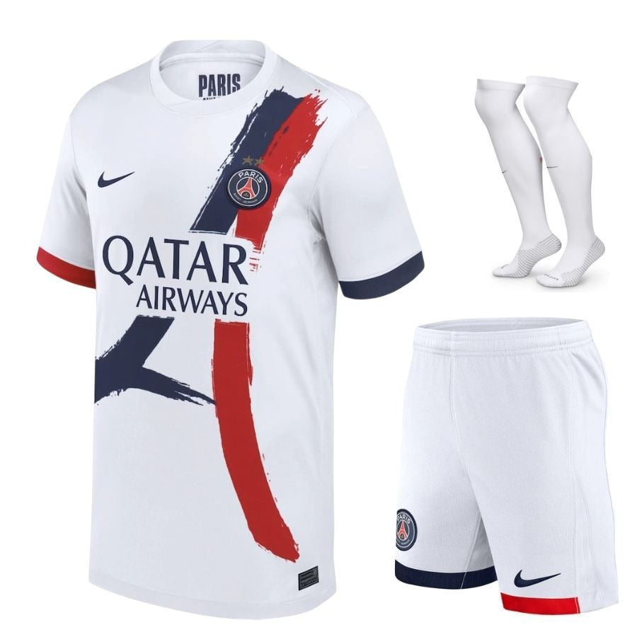 Paris Saint-Germain – Conjunto de camiseta visitante – 2025/26 – Niños – 2 estrellas – Edición doble campeona
