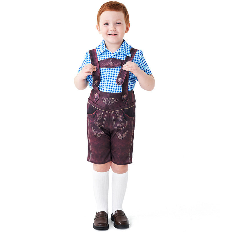 Trachtenlederhose für Jungen in kurzer Ausführung mit Stickerei