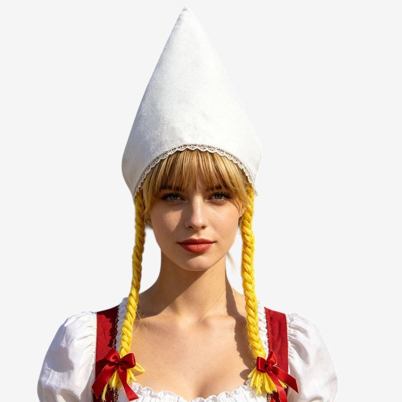 Trachtenhaube für Damen aus Baumwollvelours mit Spitzenrand