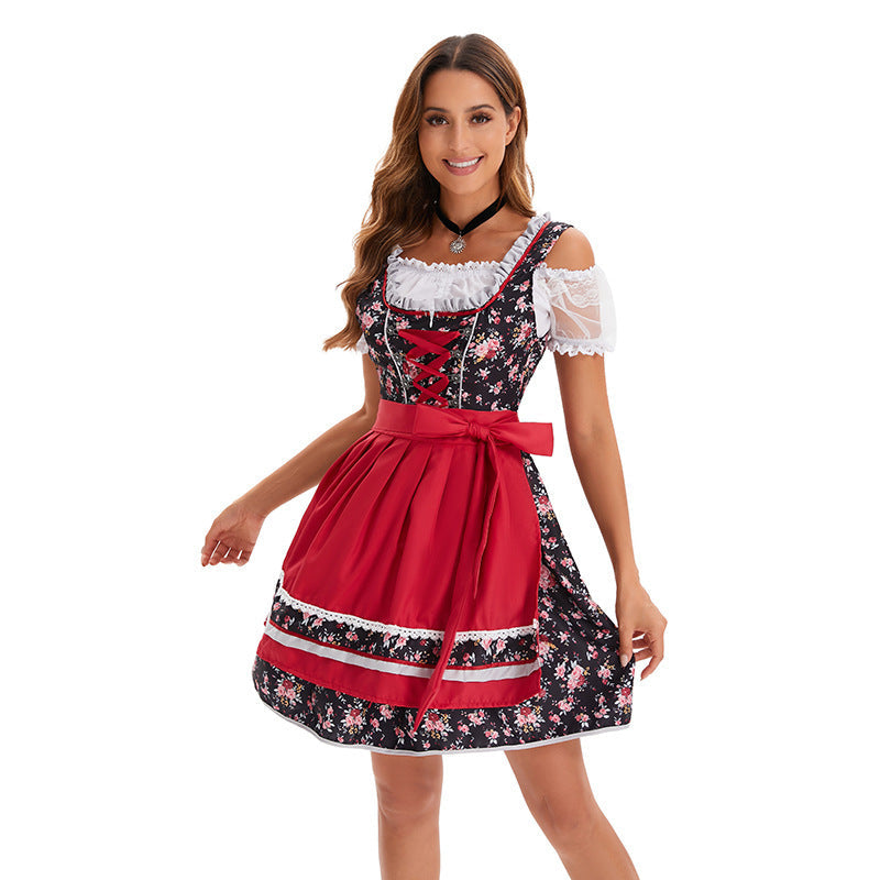 Dirndl für Damen in kurzer Ausführung mit Blumenmuster