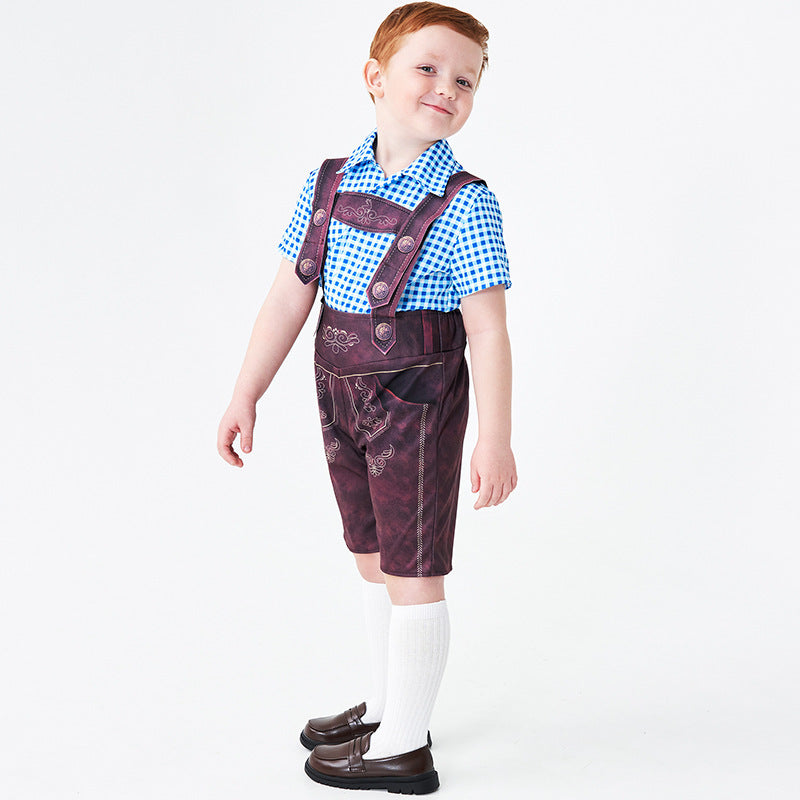 Trachtenlederhose für Jungen in kurzer Ausführung mit Stickerei