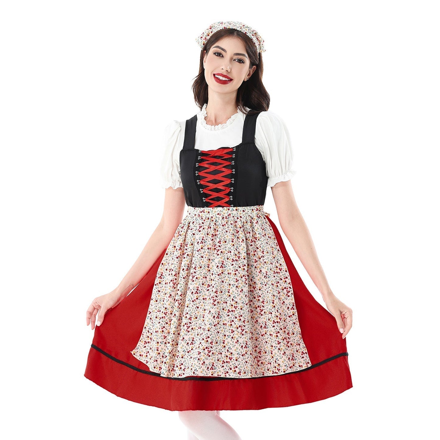 Dirndlkleid für Damen mit floralem Muster und Schnürmieder