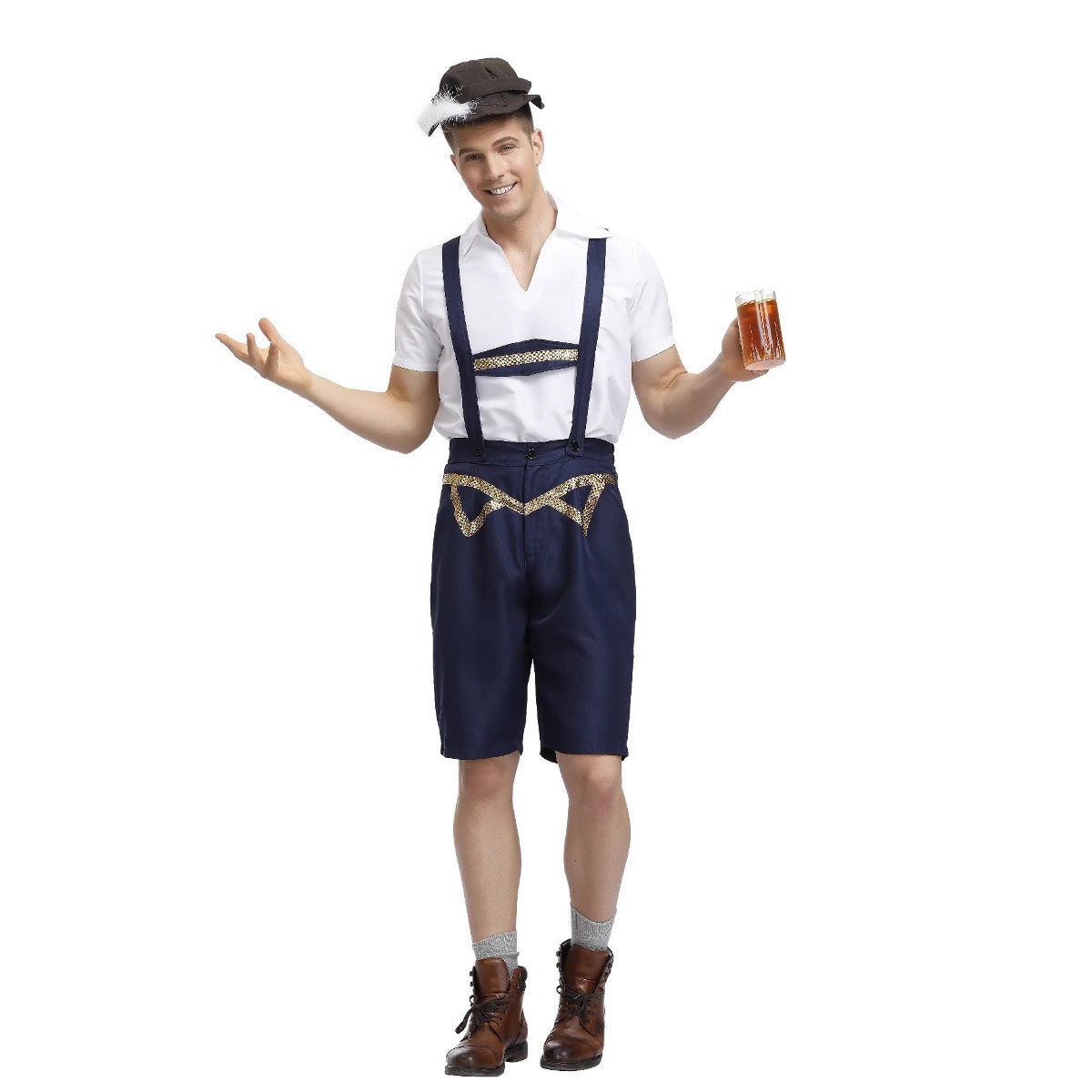 Kurze Lederhose für Herren mit Trägern und Stickerei