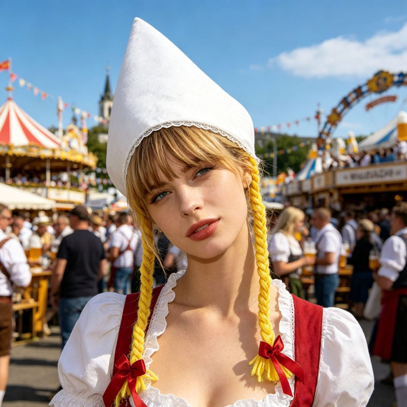 Trachtenhaube für Damen aus Baumwollvelours mit Spitzenrand