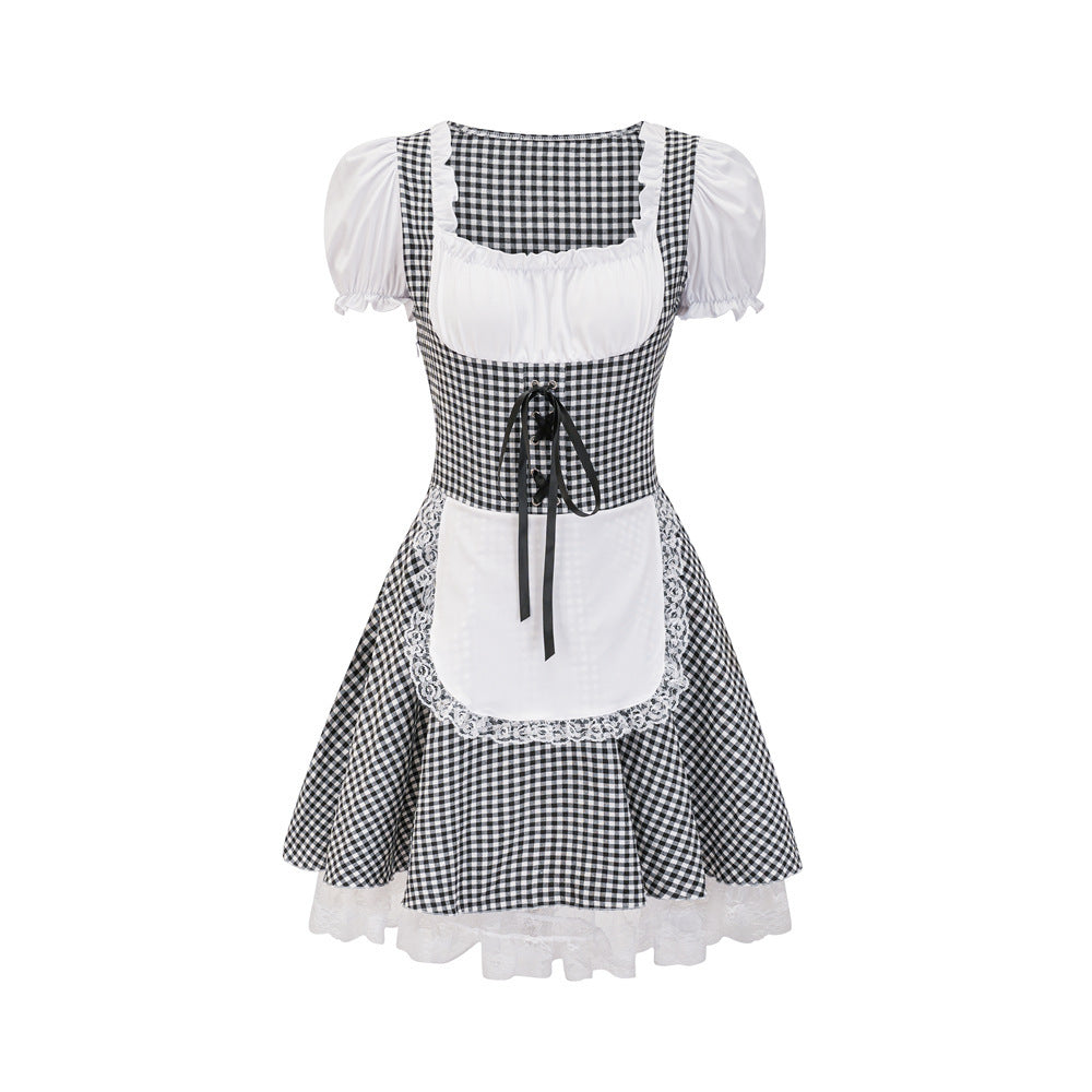 Dirndl für Damen mit Karomuster und Rüschendetails
