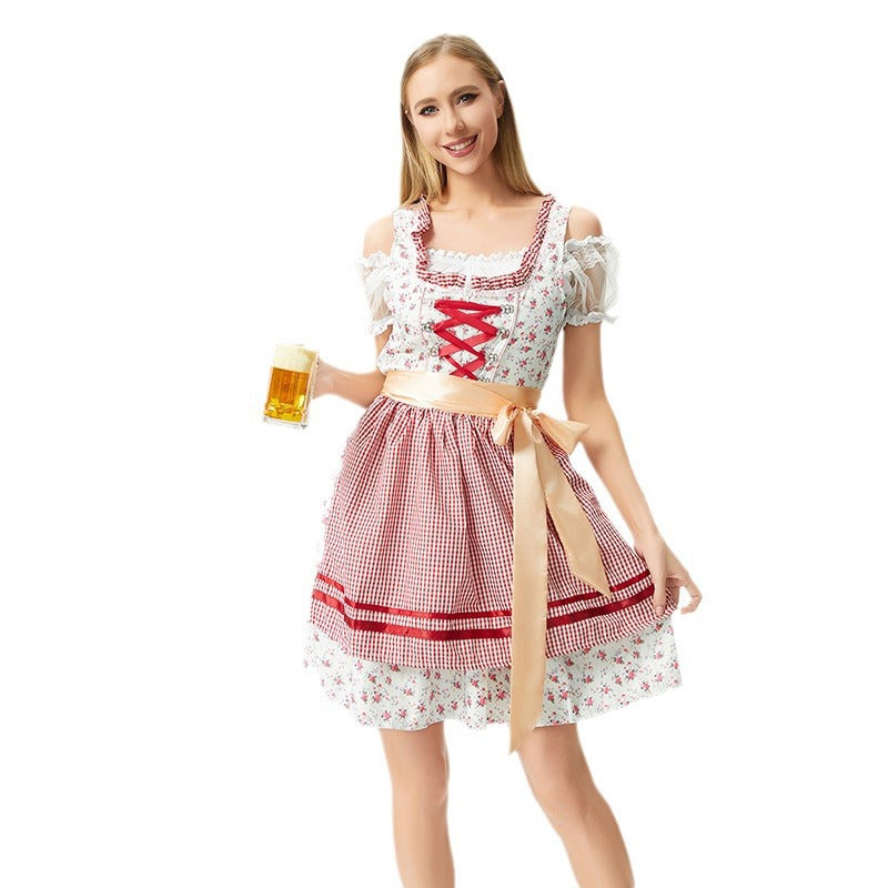 Dirndl für Damen mit Rüschen und Satin-Schürze
