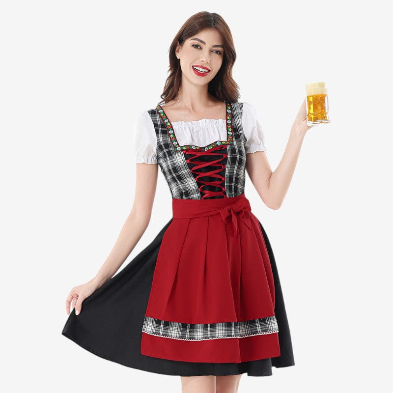 Dirndlkleid für Damen mit kariertem Mieder und Puffärmeln