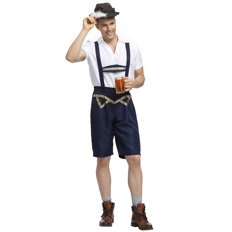 Kurze Lederhose für Herren mit Trägern und Stickerei