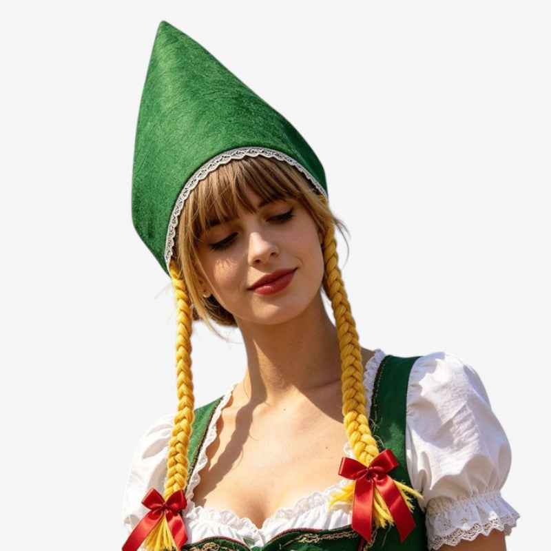 Trachtenhaube für Damen aus Baumwollvelours mit Spitzenrand
