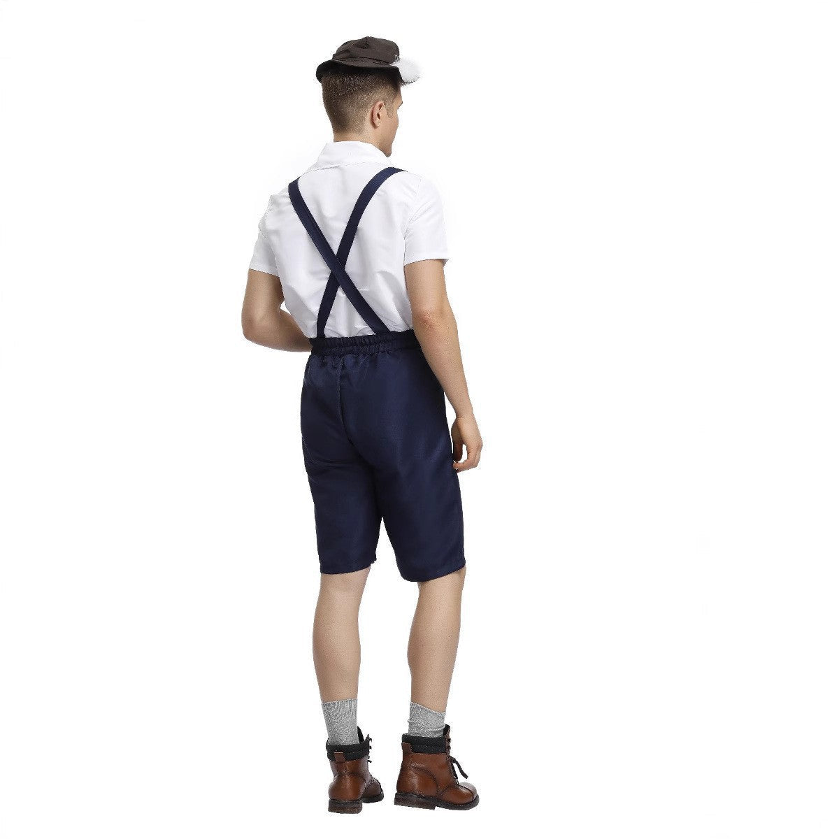 Kurze Lederhose für Herren mit Trägern und Stickerei