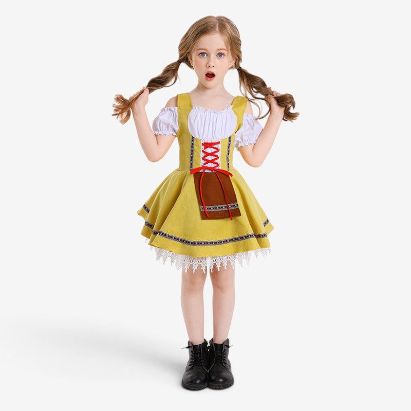 Trachtenkleid für Mädchen mit Schnürmieder und Spitzenunterrock
