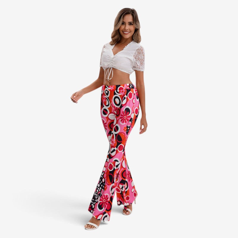 Retro-Schlaghosen-Set für Damen mit Spitzen-Top