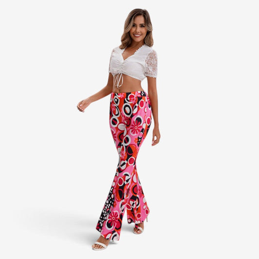 Retro-Schlaghosen-Set für Damen mit Spitzen-Top