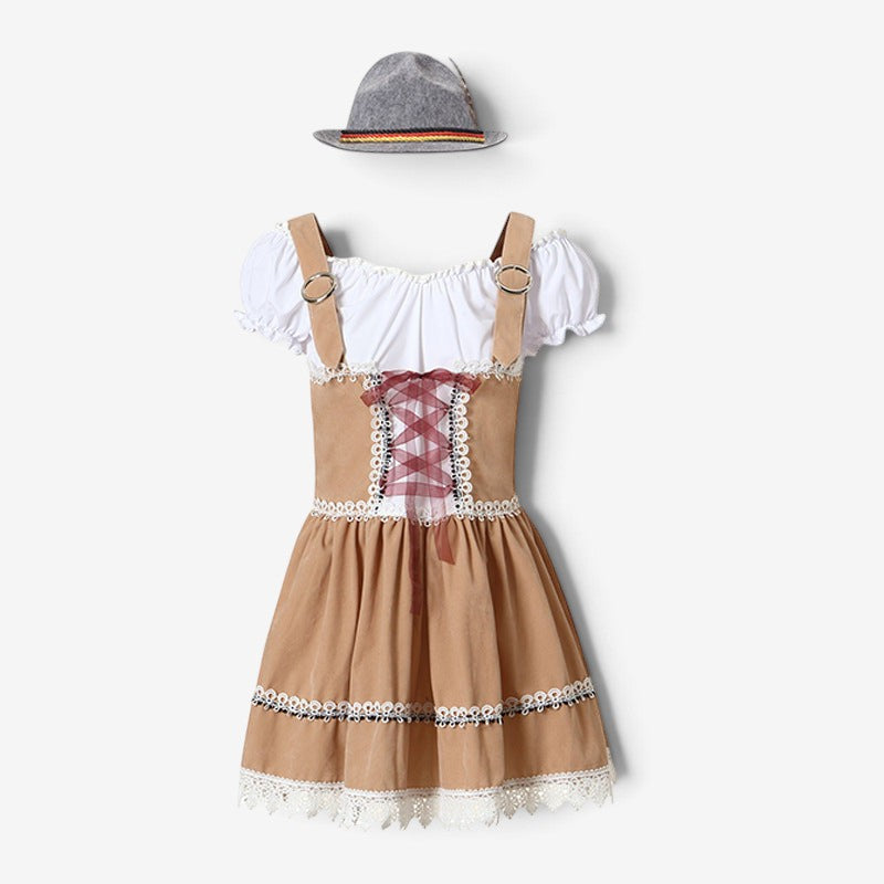 Trachten-Minikleid für Damen mit Carmenbluse und Hut
