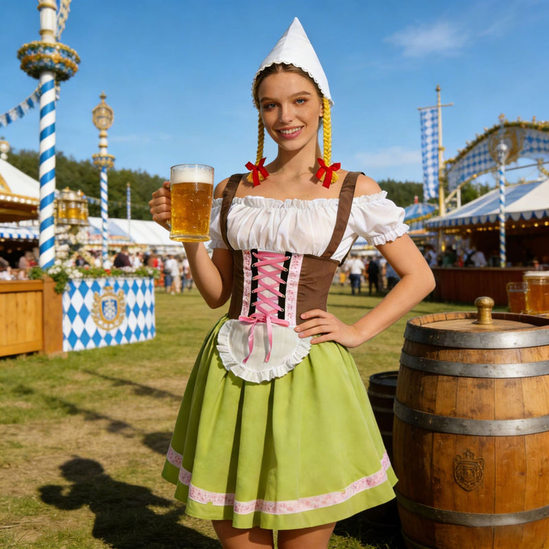 Dirndl-Kostüm für Damen mit Schnürung und Schürze