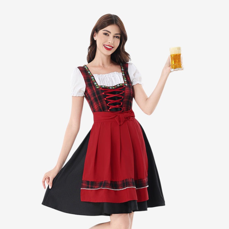 Dirndlkleid für Damen mit kariertem Mieder und Puffärmeln