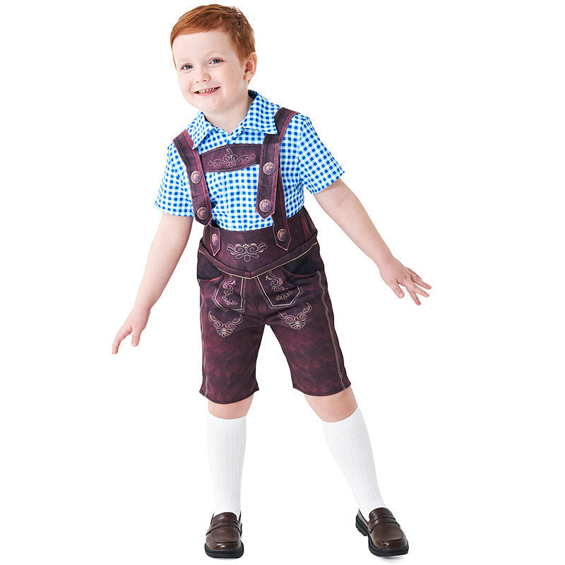 Trachtenlederhose für Jungen in kurzer Ausführung mit Stickerei