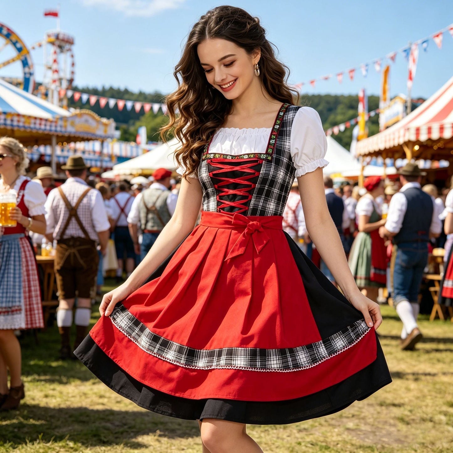 Trachten-Dirndl für Damen mit Schnürung und A-Linie