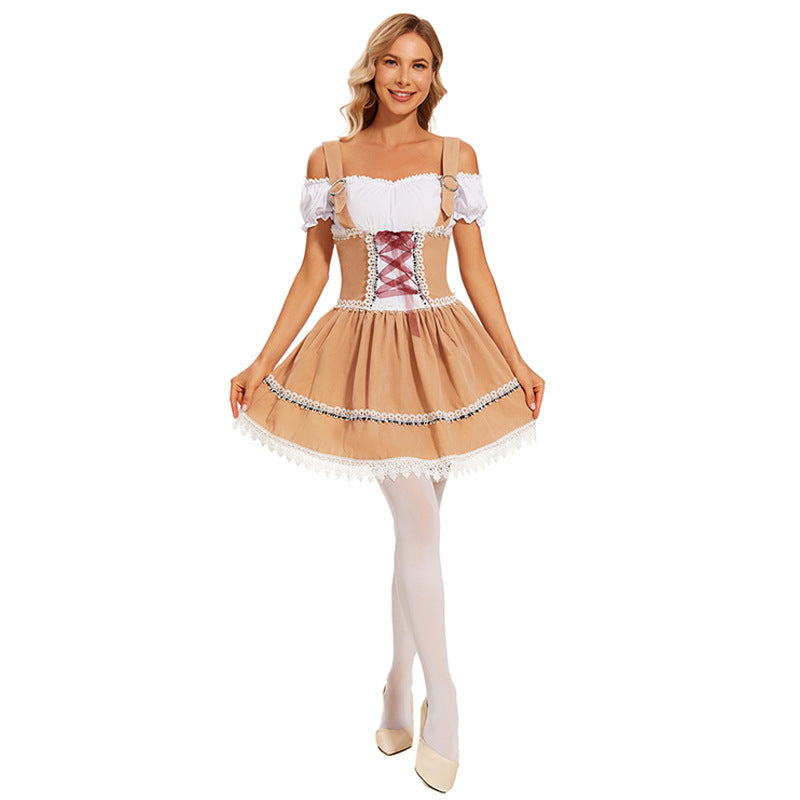 Trachten-Minikleid für Damen mit Carmenbluse und Hut
