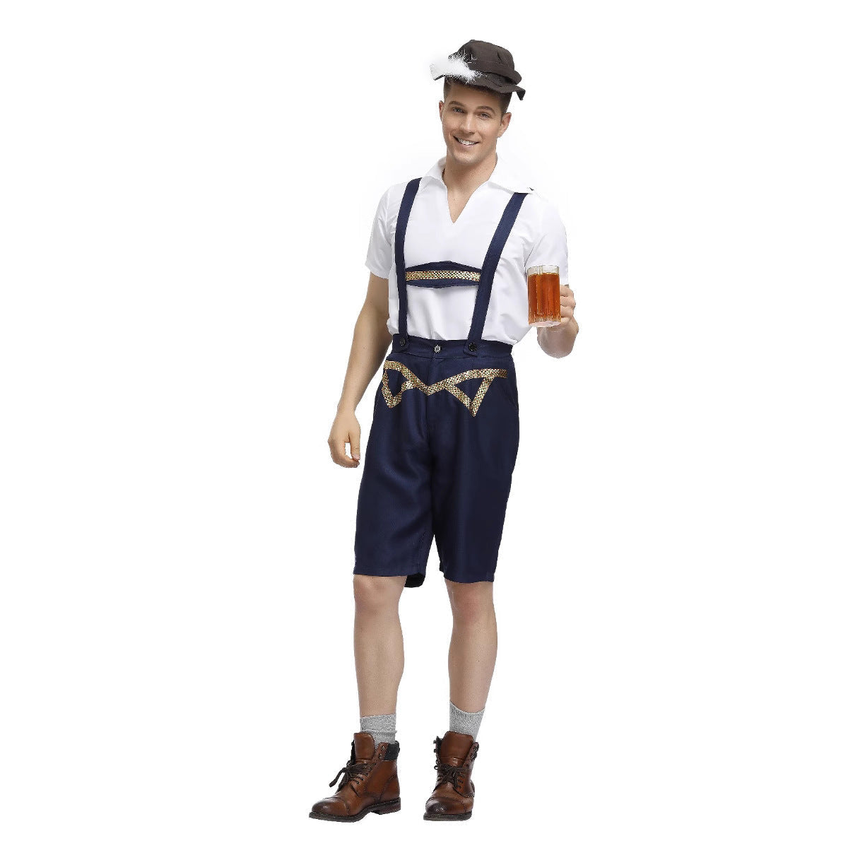 Kurze Lederhose für Herren mit Trägern und Stickerei
