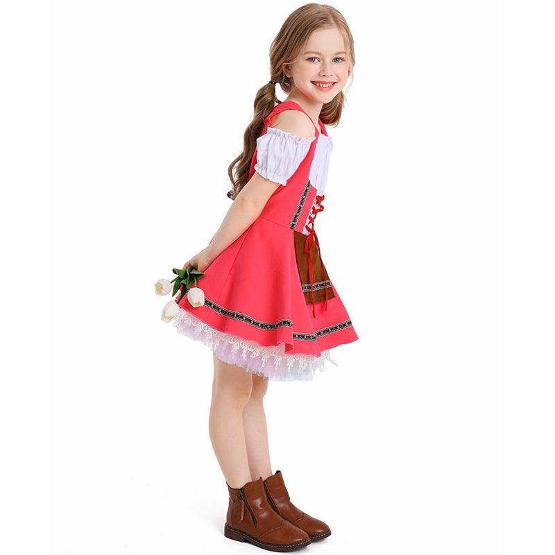 Trachtenkleid für Mädchen mit Schnürmieder und Spitzenunterrock