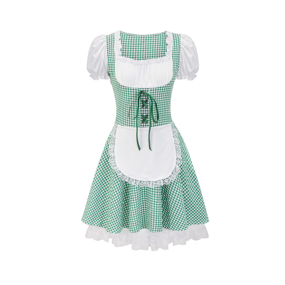 Dirndl für Damen mit Karomuster und Rüschendetails