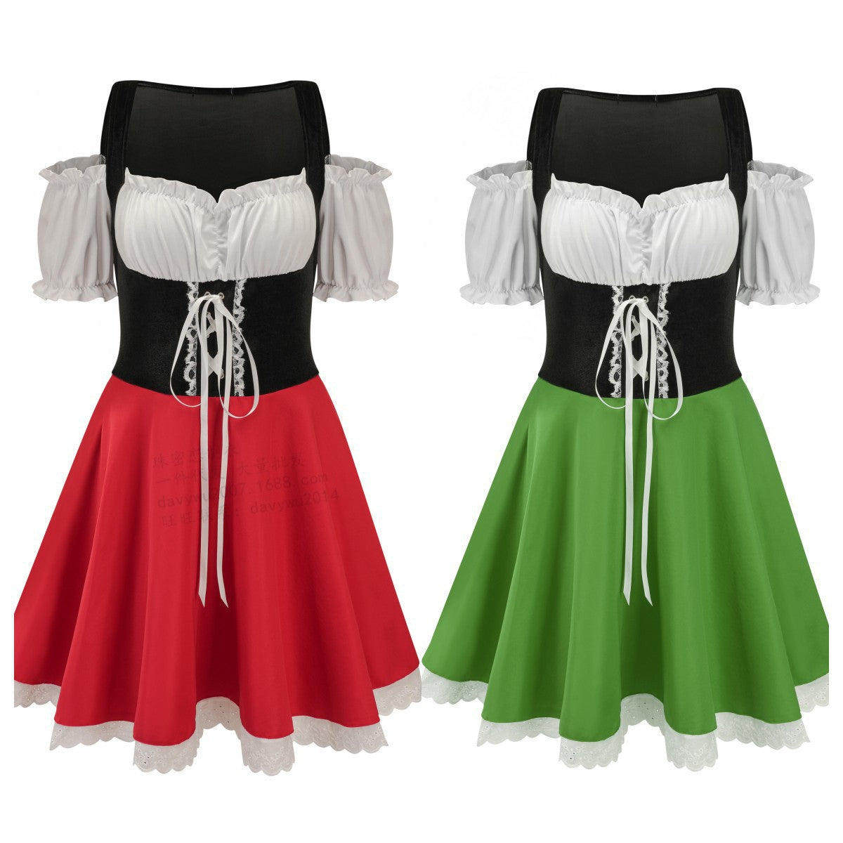 Trachtenkleid für Damen mit Puffärmeln und Schnürung