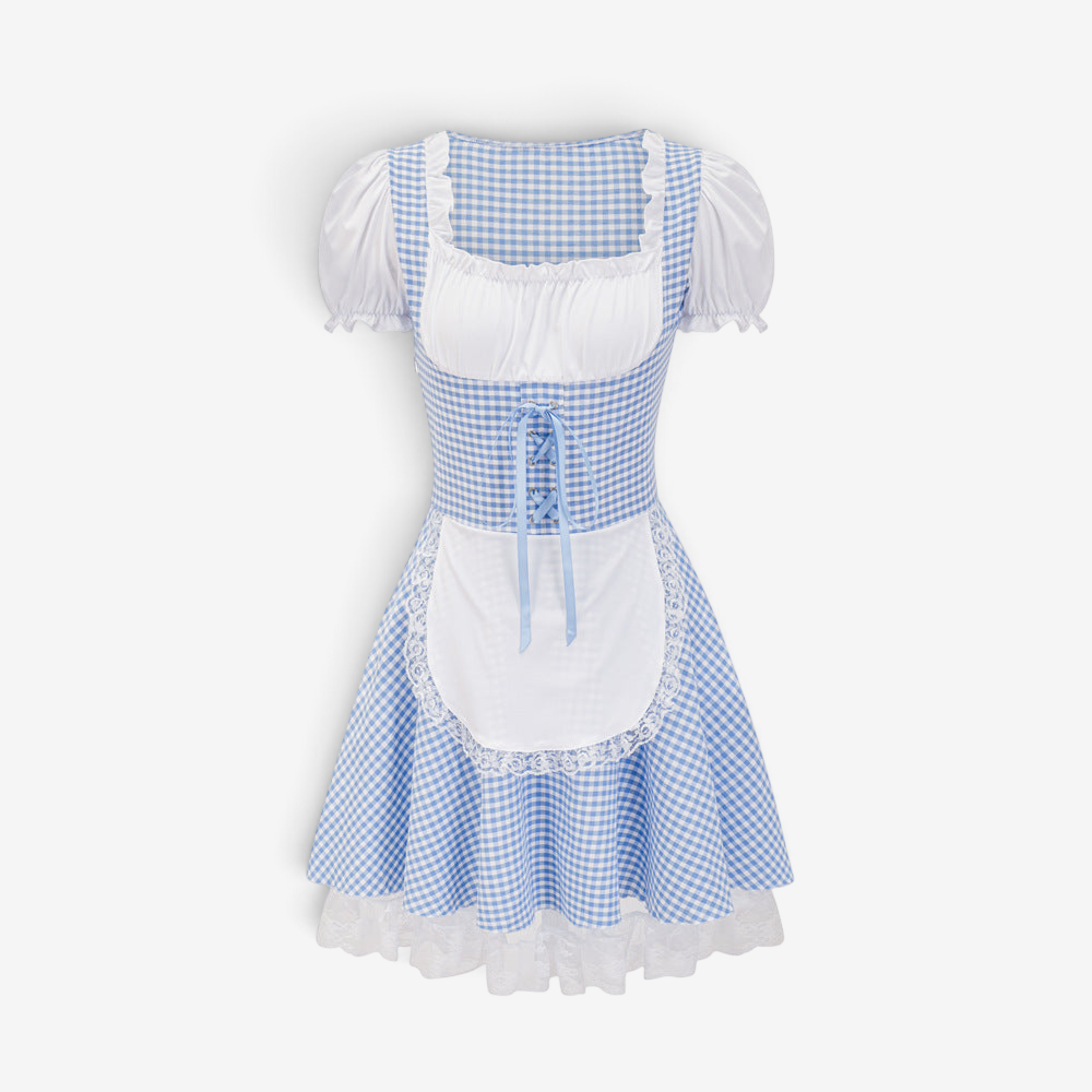 Dirndl für Damen mit Karomuster und Rüschendetails