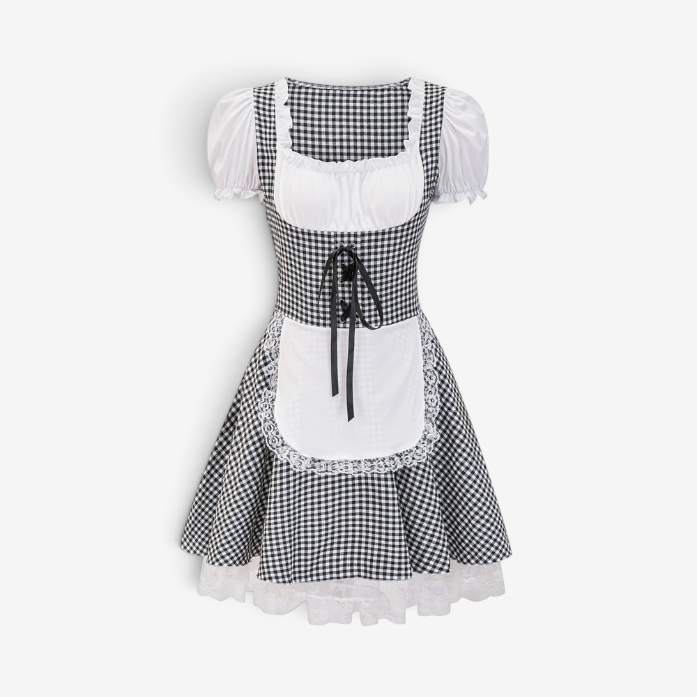 Dirndl für Damen mit Karomuster und Rüschendetails