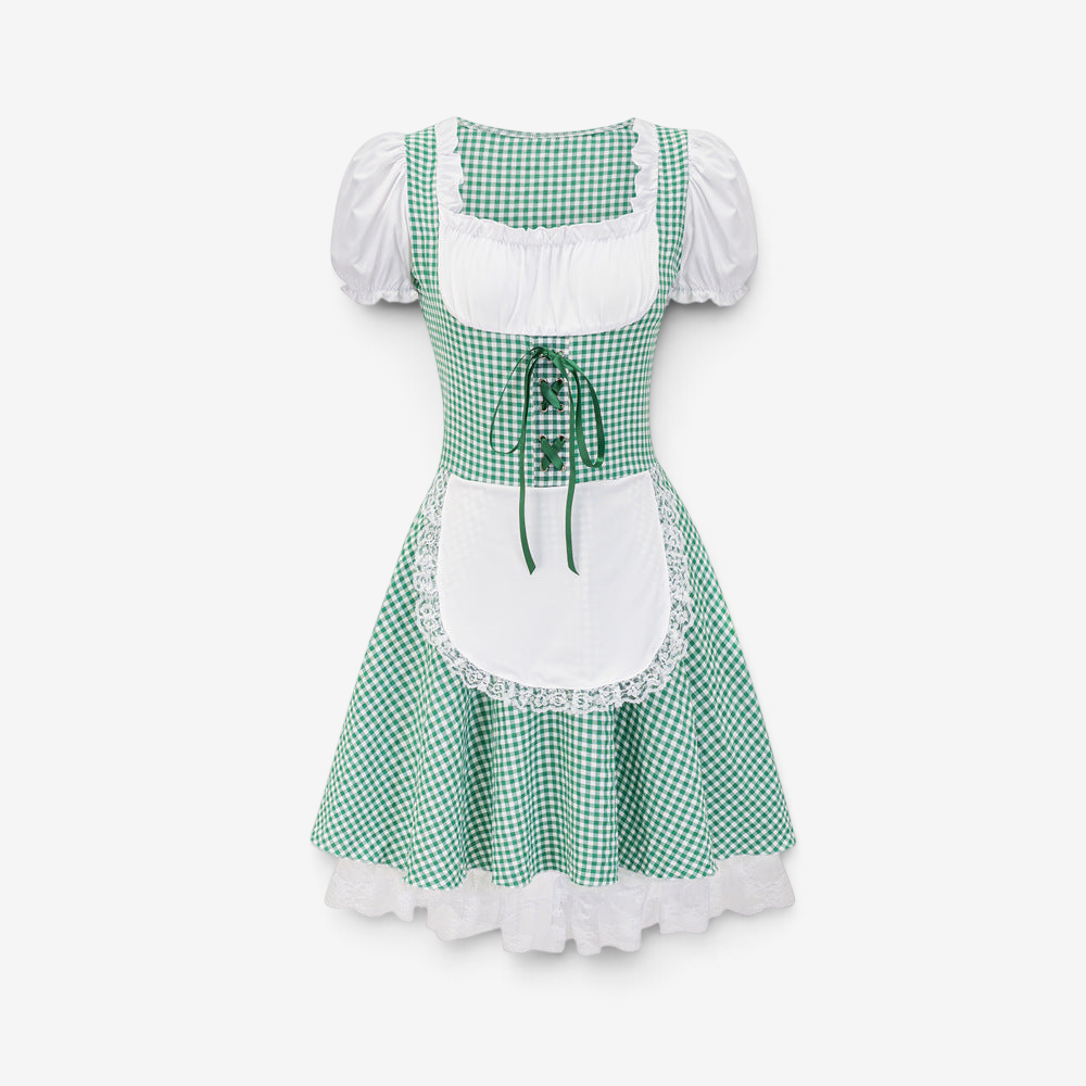 Dirndl für Damen mit Karomuster und Rüschendetails