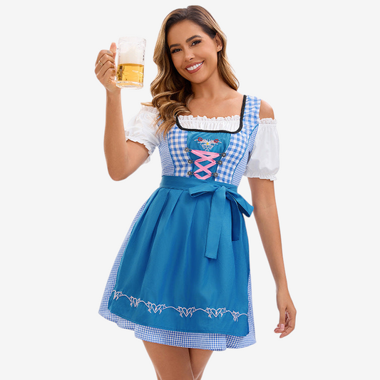 Dirndlkleid für Damen mit bestickter Schürze und Schnürung