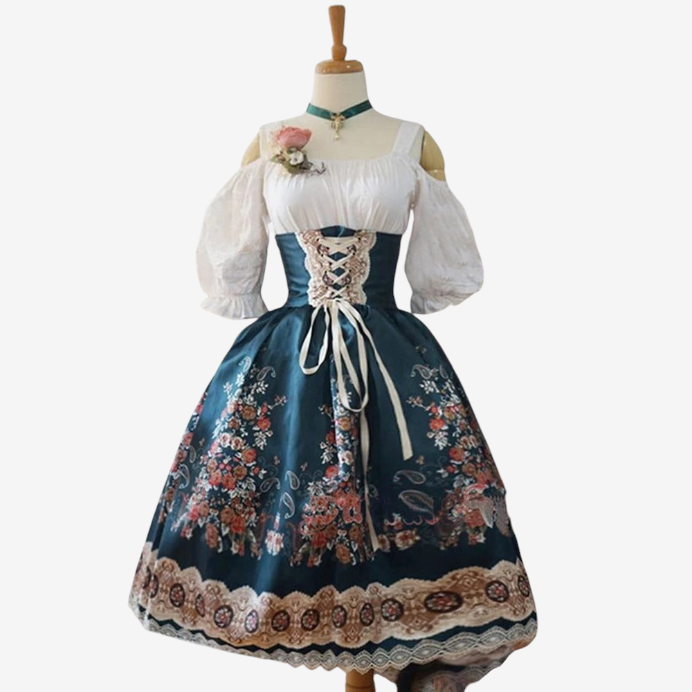 Dirndl mit Blumenmuster und Schürze für Damen