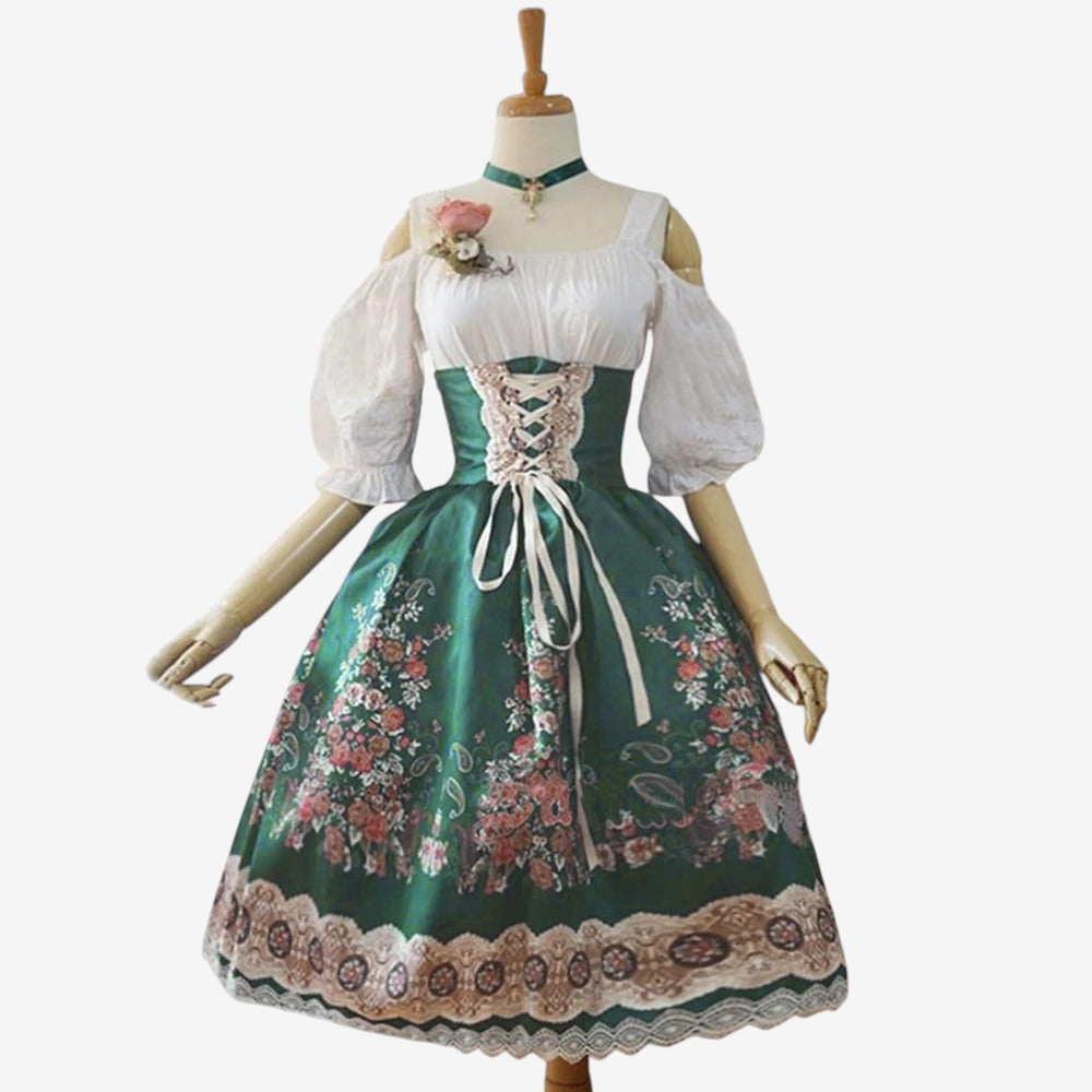 Dirndl mit Blumenmuster und Schürze für Damen