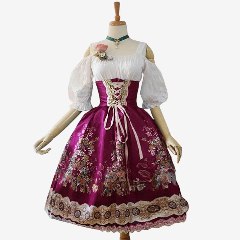 Dirndl mit Blumenmuster und Schürze für Damen