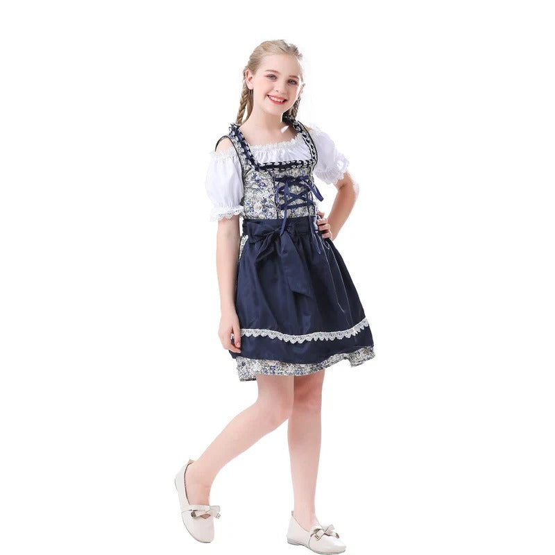 Dirndlkleid für Mädchen mit Puffärmeln und Schnürung
