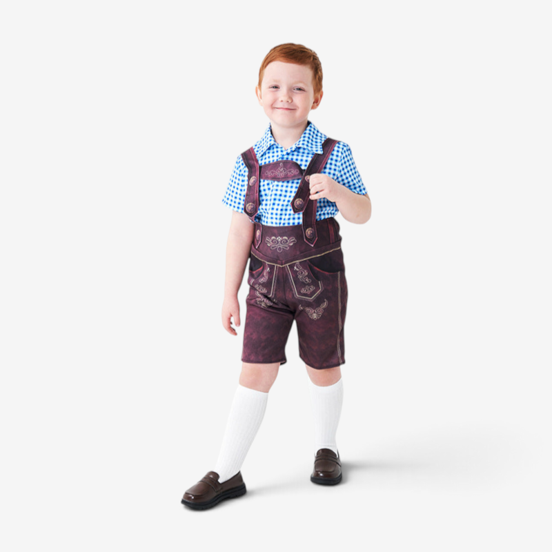 Trachtenlederhose für Jungen in kurzer Ausführung mit Stickerei