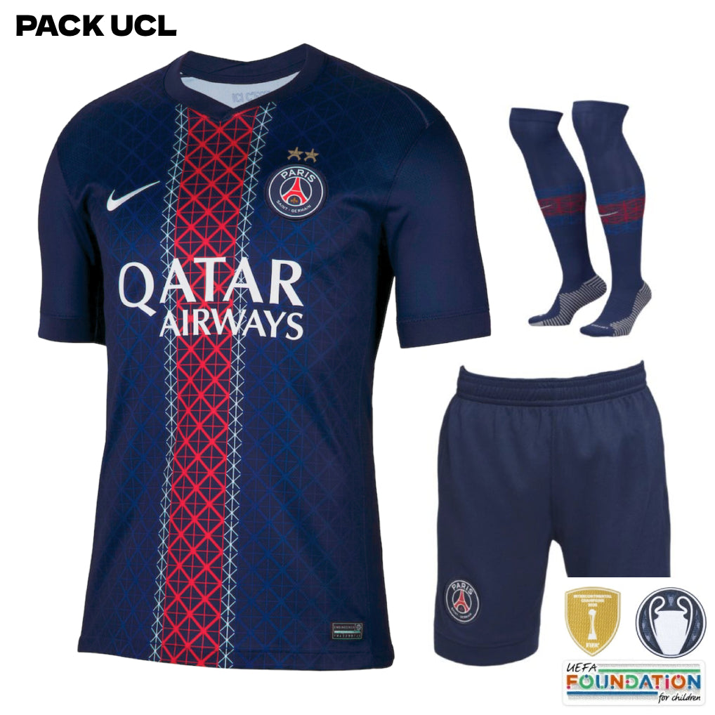 Paris Saint-Germain – Ensemble de maillot domicile – 2025/26 – Enfants – 2 étoiles – Édition Ligue des champions