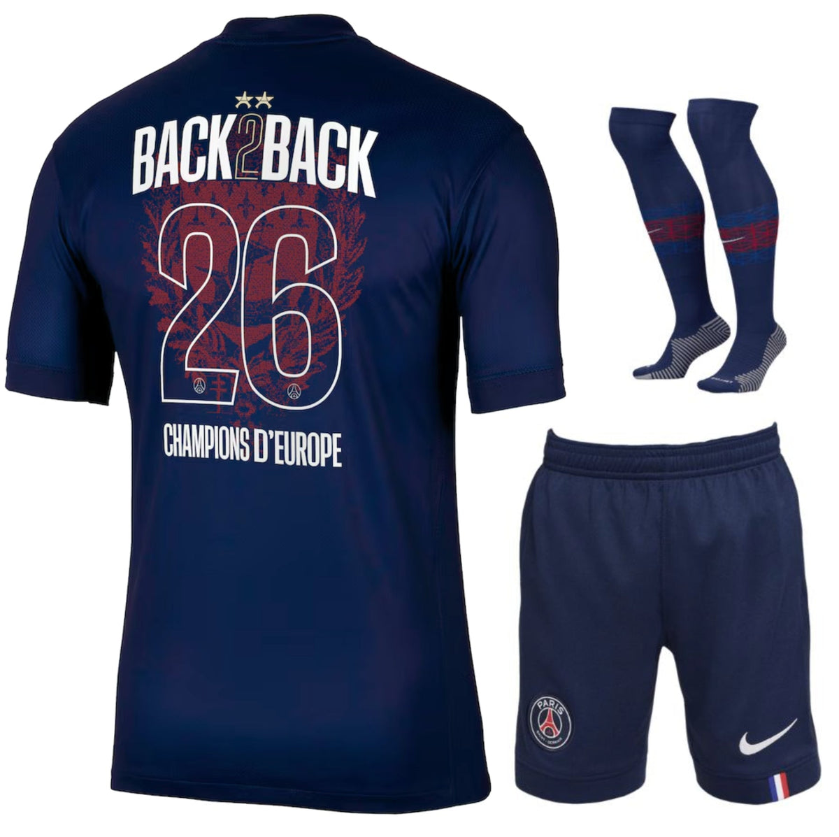 Paris Saint-Germain – Conjunto de camiseta local – 2025/26 – Niños – 2 estrellas – Edición doble campeona